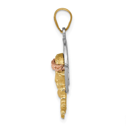 14k Tri-Color Gold Tri-color Diamond-cut Christ Charm Pendant for Women