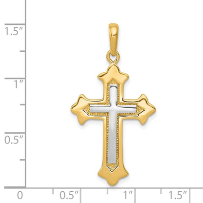 14k Two-tone Gold Fleur De Lis Cross Pendant for Women