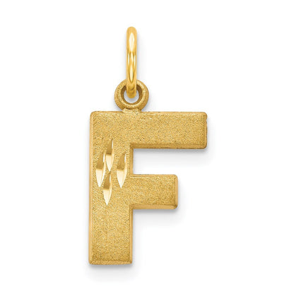 14k Yellow Gold Satin Diamond-cut Letter F Initial Charm Pendant for Women