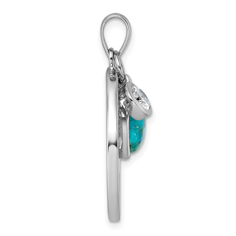Sterling Silver Polished CZ & Compressed Turquoise Cabochon Tree of Life Pendant
