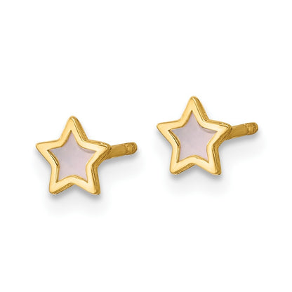 14k Yellow Gold Polished Mother of Pearl Star Stud Earrings Gift for Women