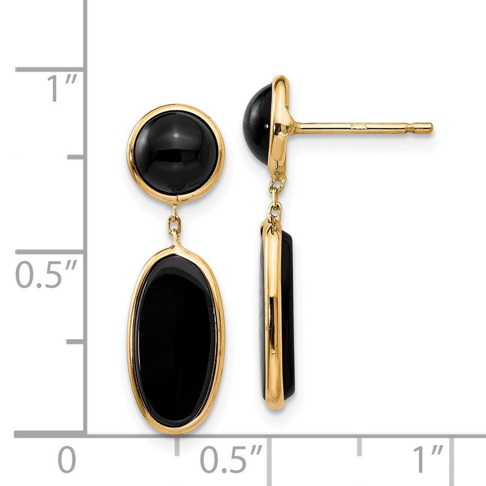 14k Yellow Gold Onyx Oval Dangle Earrings Gift for Women