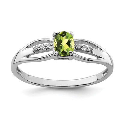 Sterling Silver Rhod-plated Diamond Peridot Ring Size 7