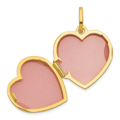 14k Yellow Gold Polished with Border 18mm Heart Locket Pendant for Women