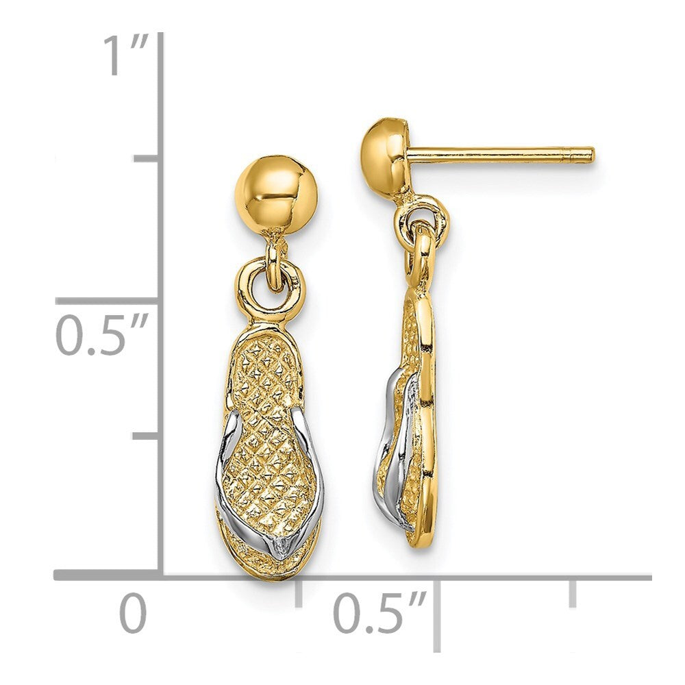 14k Yellow Gold and Rhodium Flip Flop Dangle Earrings Gift for Women