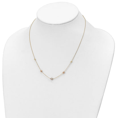 14K Tri-Color Diamond-cut Beads and Beaded Chain Necklace 18" Station Necklace
