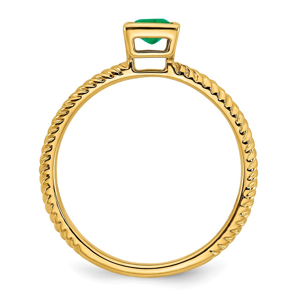 14K Yellow Gold Square Bezel Emerald Ring Size 7