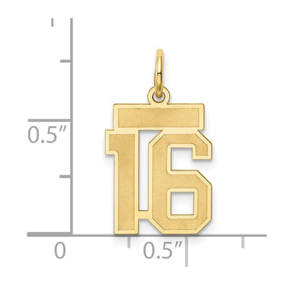 14k Yellow Gold Small Satin Number 16 Charm Pendant for Women