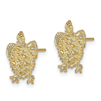 14k Yellow Gold Turtle Stud Earrings Gift for Women
