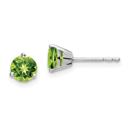 14k White Gold Round Peridot Stud Earrings Gift for Women