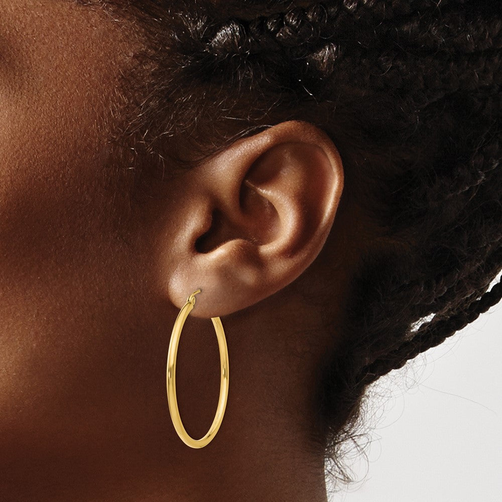 14k Yellow Gold Polished 2x35mm Lightweight Tube Hoop Earrings