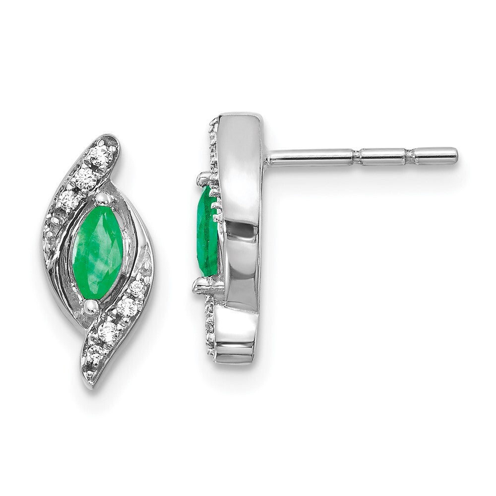 14k White Gold 1/15Ct Diamond and Emerald Drop & Dangle Earrings