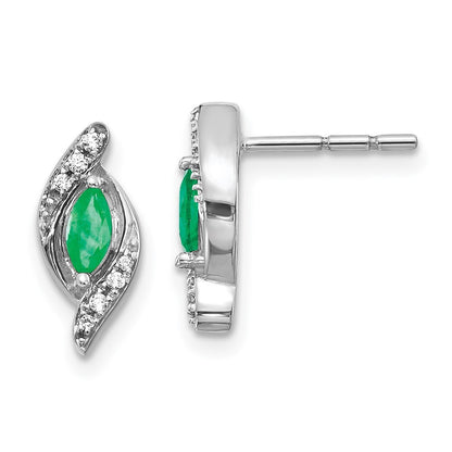 14k White Gold 1/15Ct Diamond and Emerald Drop & Dangle Earrings