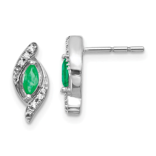 14k White Gold 1/15Ct Diamond and Emerald Drop & Dangle Earrings