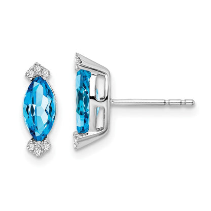 14k White Gold Marquise Blue Topaz and Diamond Stud Earrings Gift for Women