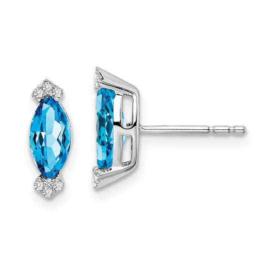 14k White Gold Marquise Blue Topaz and Diamond Stud Earrings Gift for Women