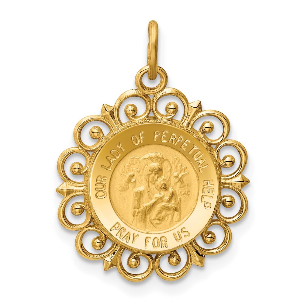 14k Yellow Gold Our Lady of Perpetual Help Medal Charm Pendant for Women