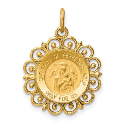 14k Yellow Gold Our Lady of Perpetual Help Medal Charm Pendant for Women