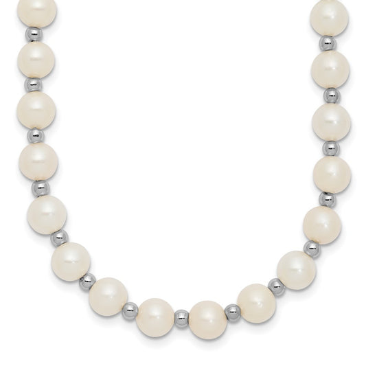 14k White Gold 6mm Near-Round Freshwater Cultured Pearl Beaded 18" Necklace