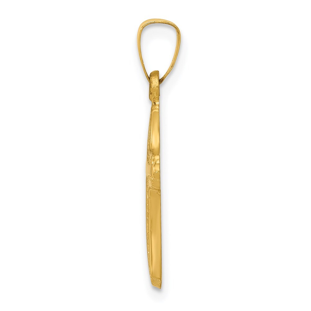 14k Yellow Gold Polished and Textured Cross Pendant for Women