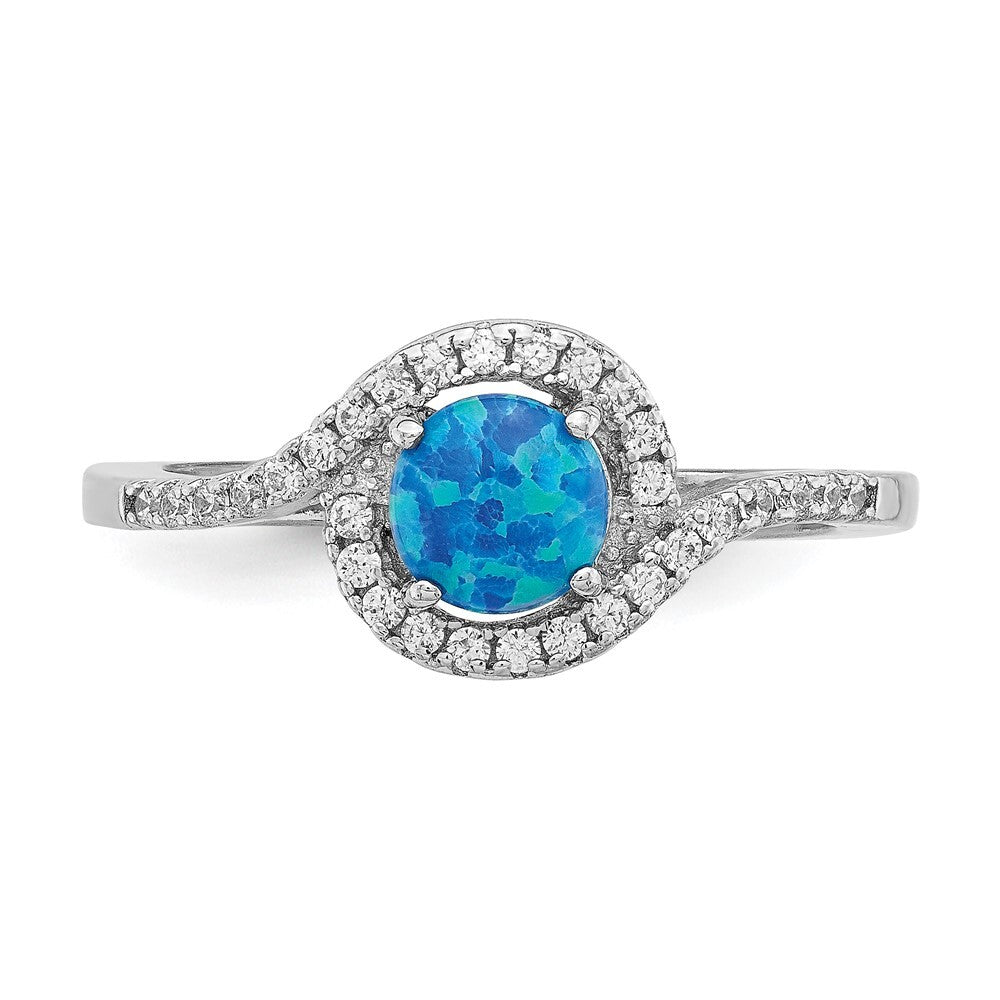 Sterling Silver Rhodium-plated Created Blue Opal /Cubic Zirconia Halo Ring SZ 6