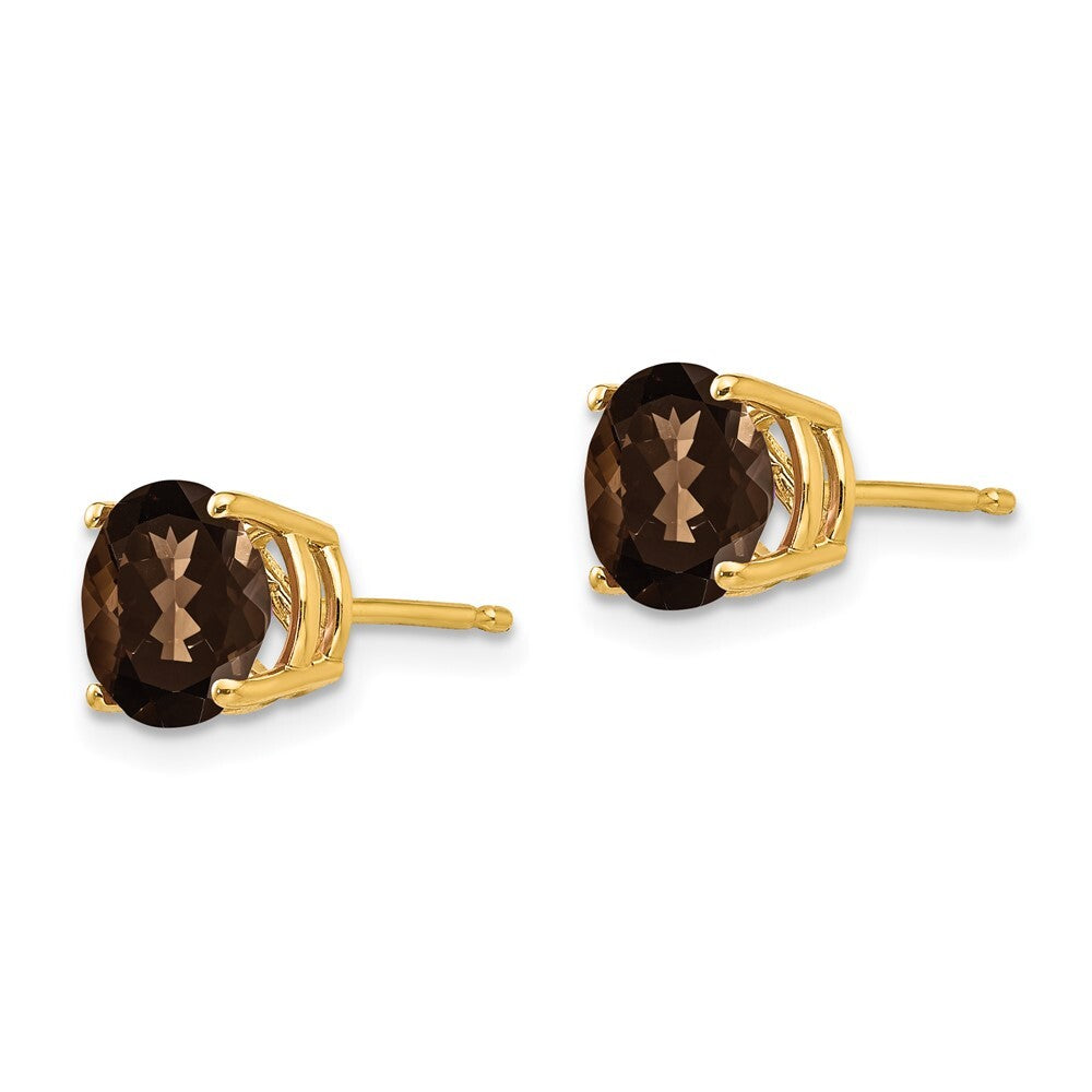 14k Yellow Gold 7mm Round Smoky Quartz Stud Earrings Gift for Women
