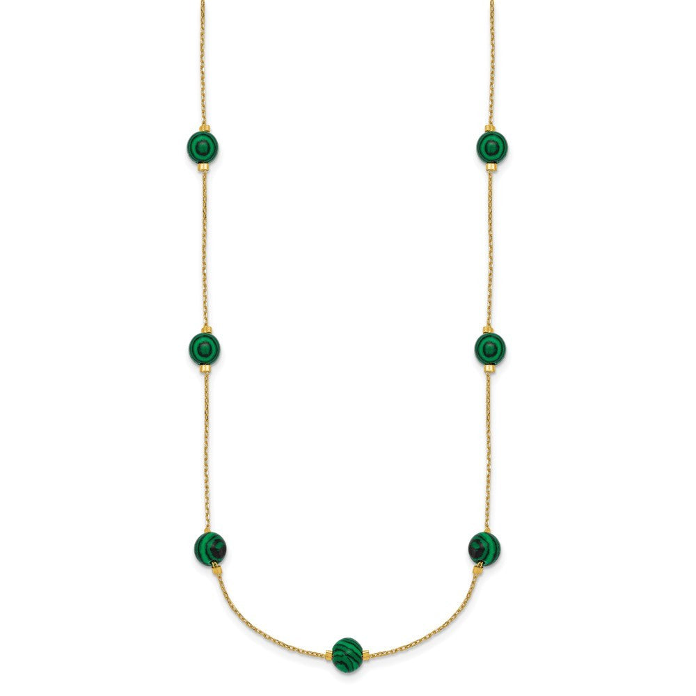 Sterling Silver Gold-Tone  Lab Created Malachite 16" with 2" Extension Necklace