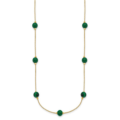 Sterling Silver Gold-Tone  Lab Created Malachite 16" with 2" Extension Necklace