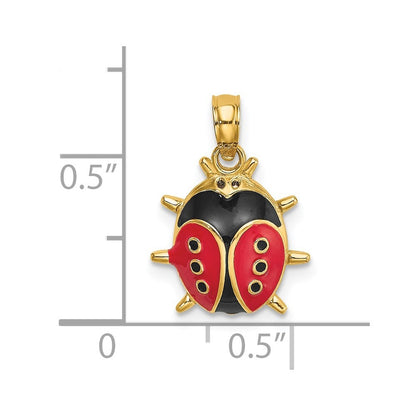 14k Yellow Gold Red and Black Enameled Ladybug Charm