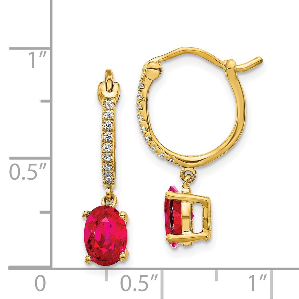 14k Yellow Gold 1/10ct Diamond and Ruby Dangle Hoop Earrings