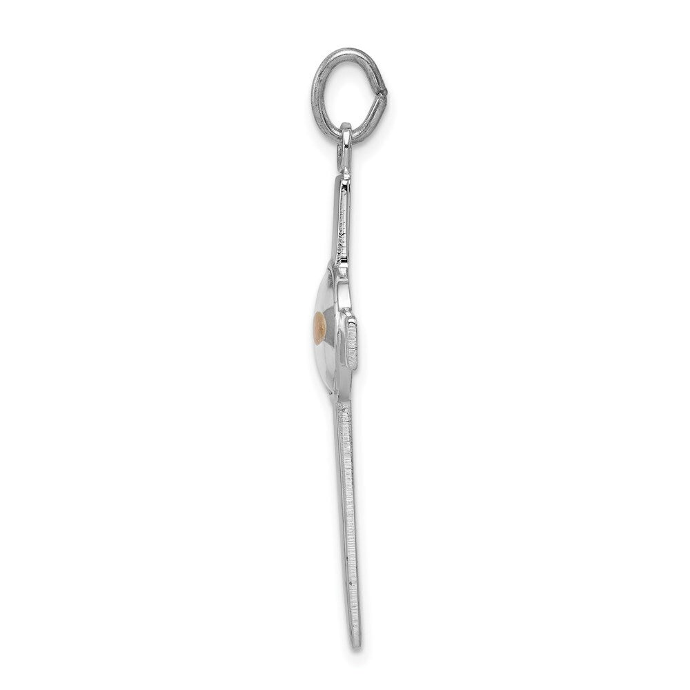 Sterling Silver Rhodium-plated Polshd & Epxy Cross Mustard Seed Pendant