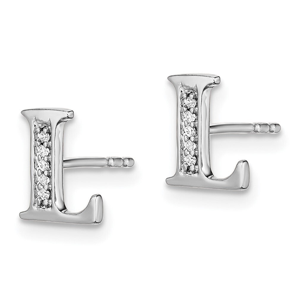 14k White Gold Diamond Initial L Stud Earrings Gift for Women