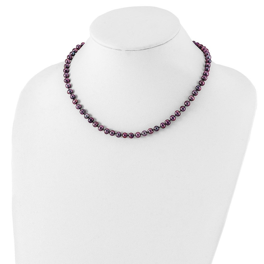 Sterling Silver Rhodium-plated 5-6mm Black Cultured Pearl Necklace 18"