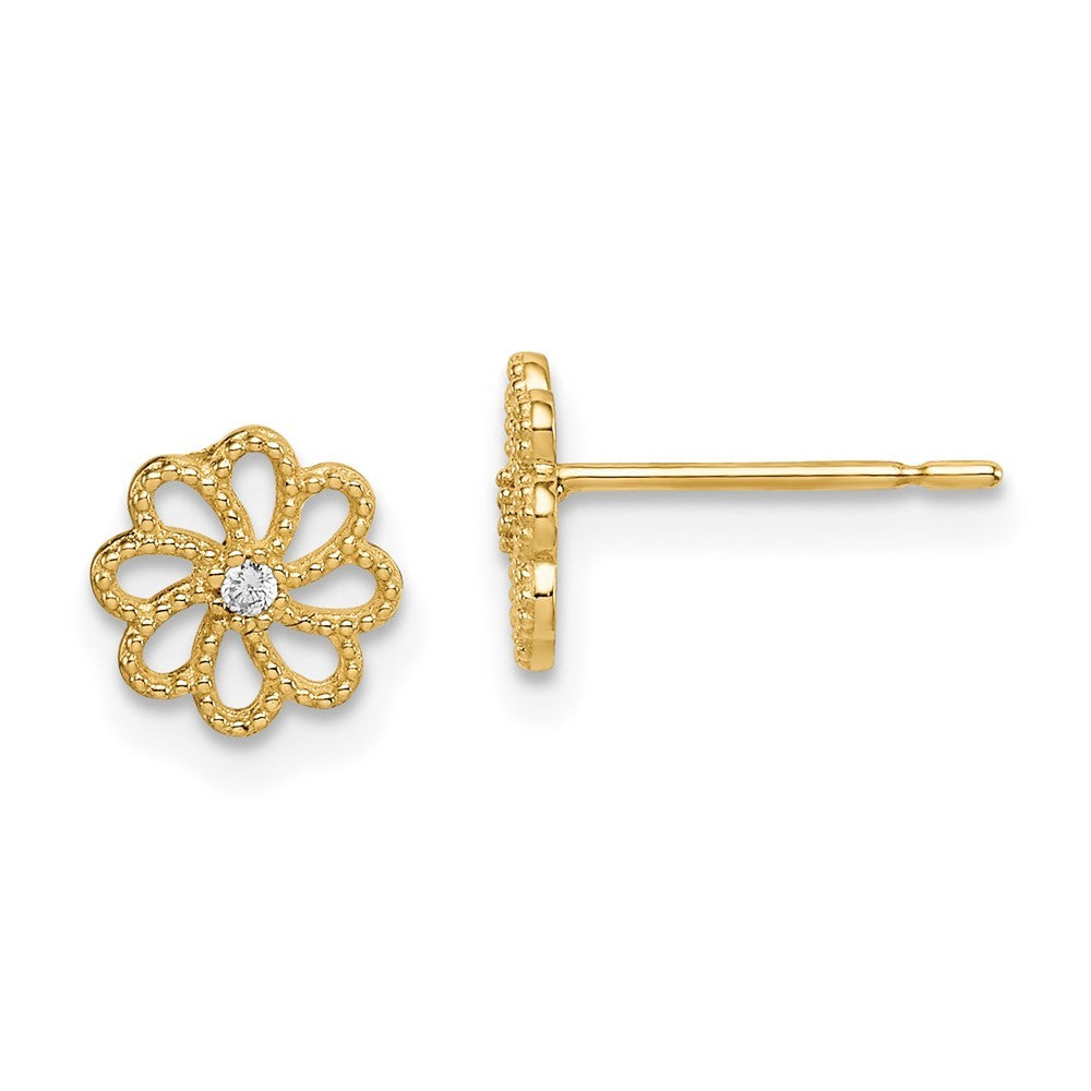 14k Yellow Gold CZ Flower Earrings