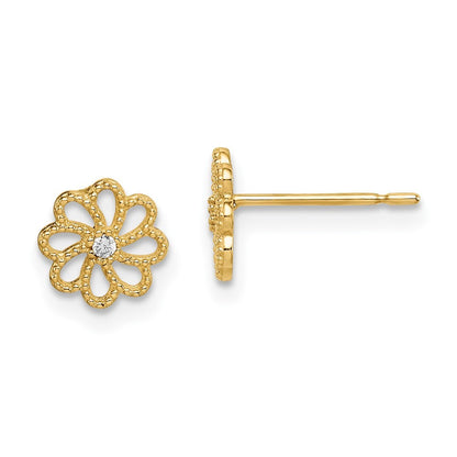 14k Yellow Gold CZ Flower Earrings
