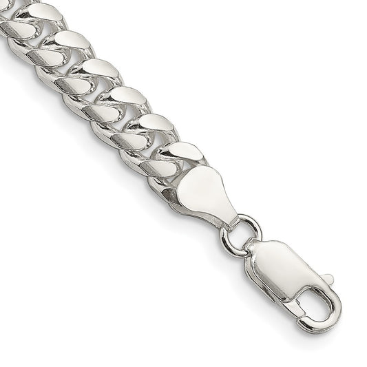 Sterling Silver 7mm Domed w/ Side Diamond-Cut Curb Chain Bracelet