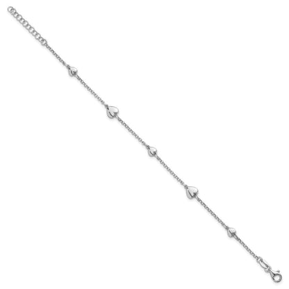 Sterling Silver Rhodium-plated  Five Puffed Hearts 7" with 1" Extender Bracelet