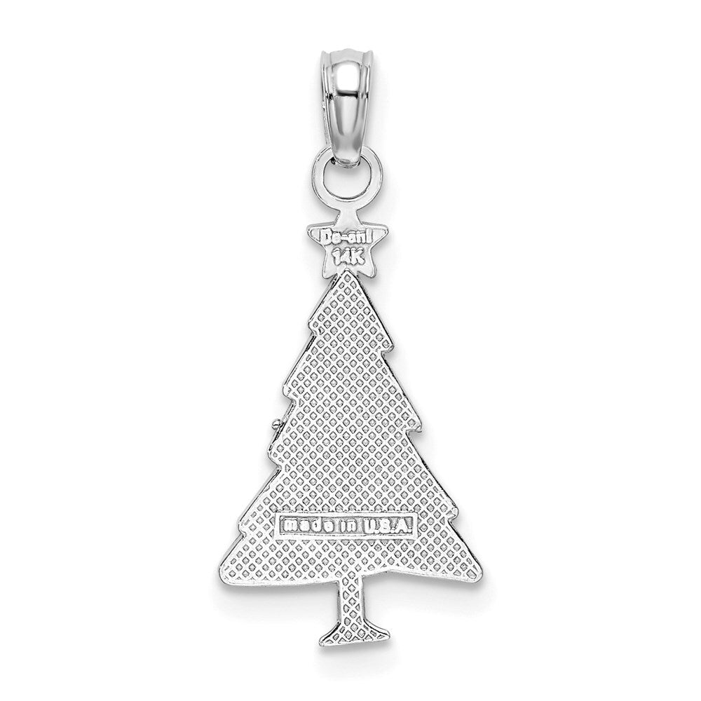 14k White Gold Enamel Green Christmas Tree  Red Star Charm Pendant for Women
