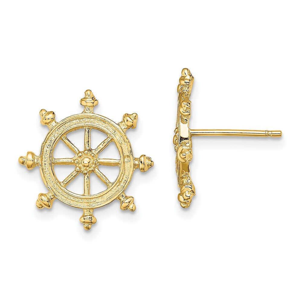 14k Yellow Gold Ship's Wheel Stud Earrings Gift for Women