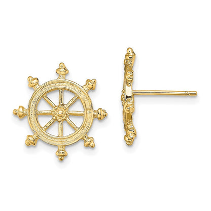 14k Yellow Gold Ship's Wheel Stud Earrings Gift for Women