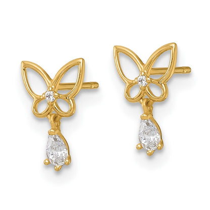 14k Yellow Gold Polished Cubic Zirconia Butterfly Dangle Earrings