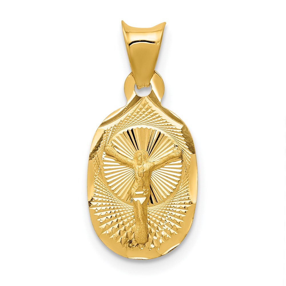 14k Yellow Gold Polished Diamond-Cut Corpus Oval Pendant for Women