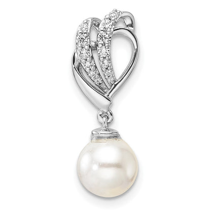 14K White Gold  1/10 carat Diamond and Freshwater Cultured Pearl Chain Slide