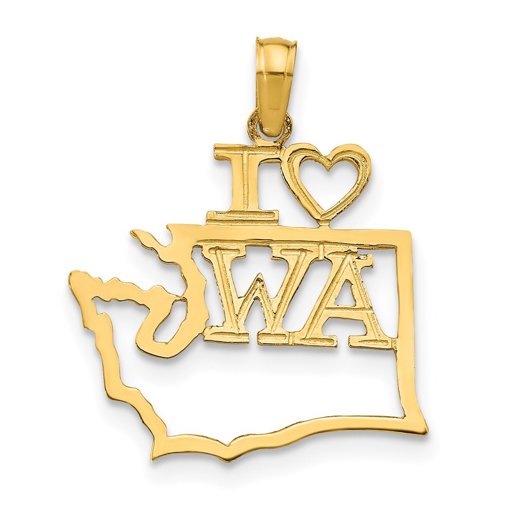 14k Yellow Gold Solid Washington State Pendant for Women