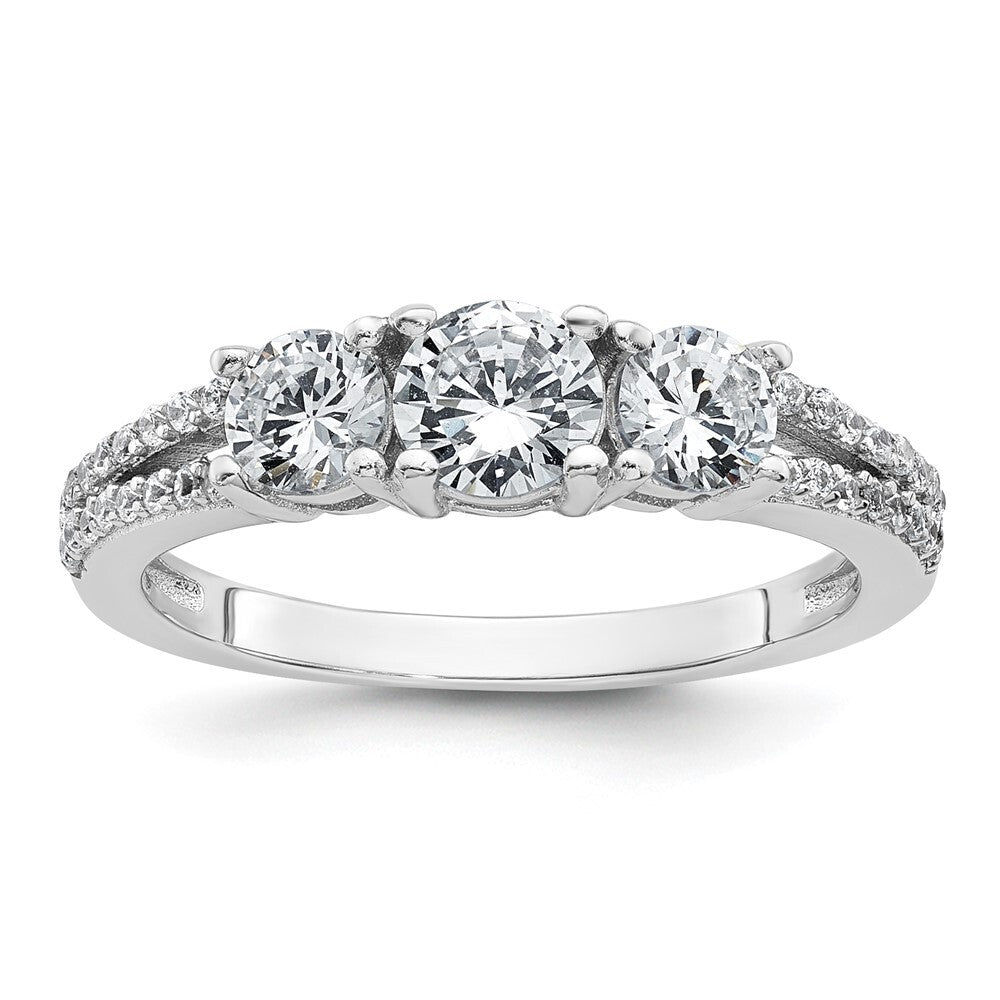 Sterling Silver Rhodium-plated Polished CZ Three Stone Ring Size 6
