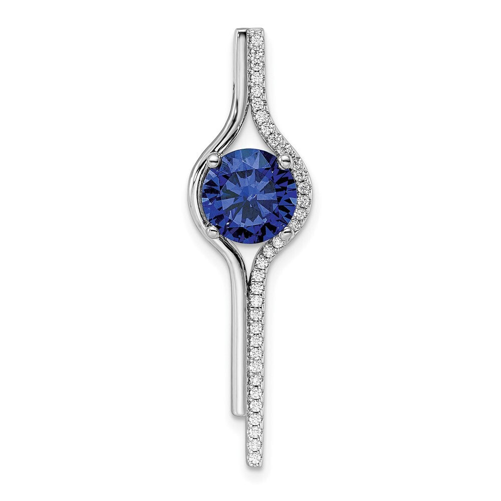 Sterling Silver Rhodium plated Blue & White Cubic Zirconia Slide Pendant