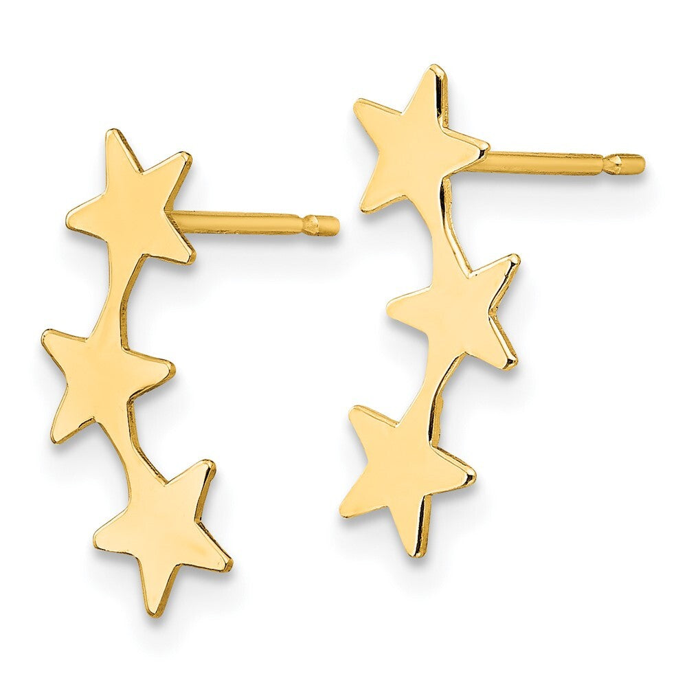 14k Yellow Gold Polished 3-Star Stud Earrings Gift for Women