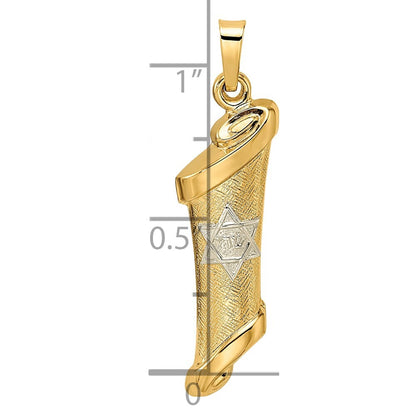 14k Two-tone Gold Polished and Textured Hollow Mezuzah Pendant