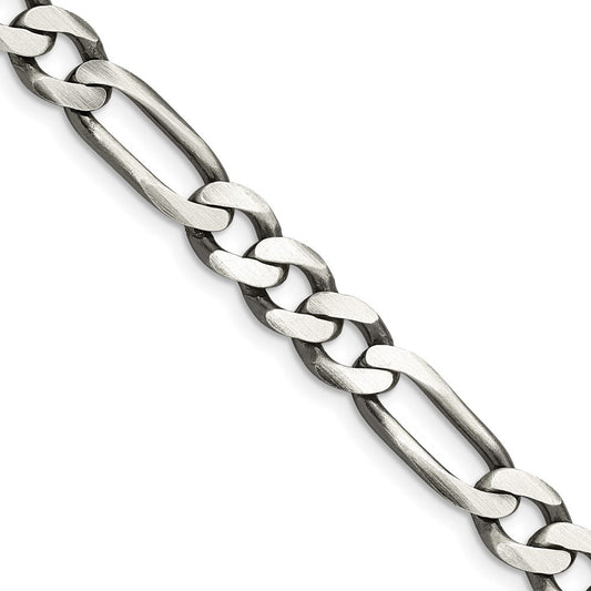 Sterling Silver Antiqued 7.5mm Figaro Chain Necklace