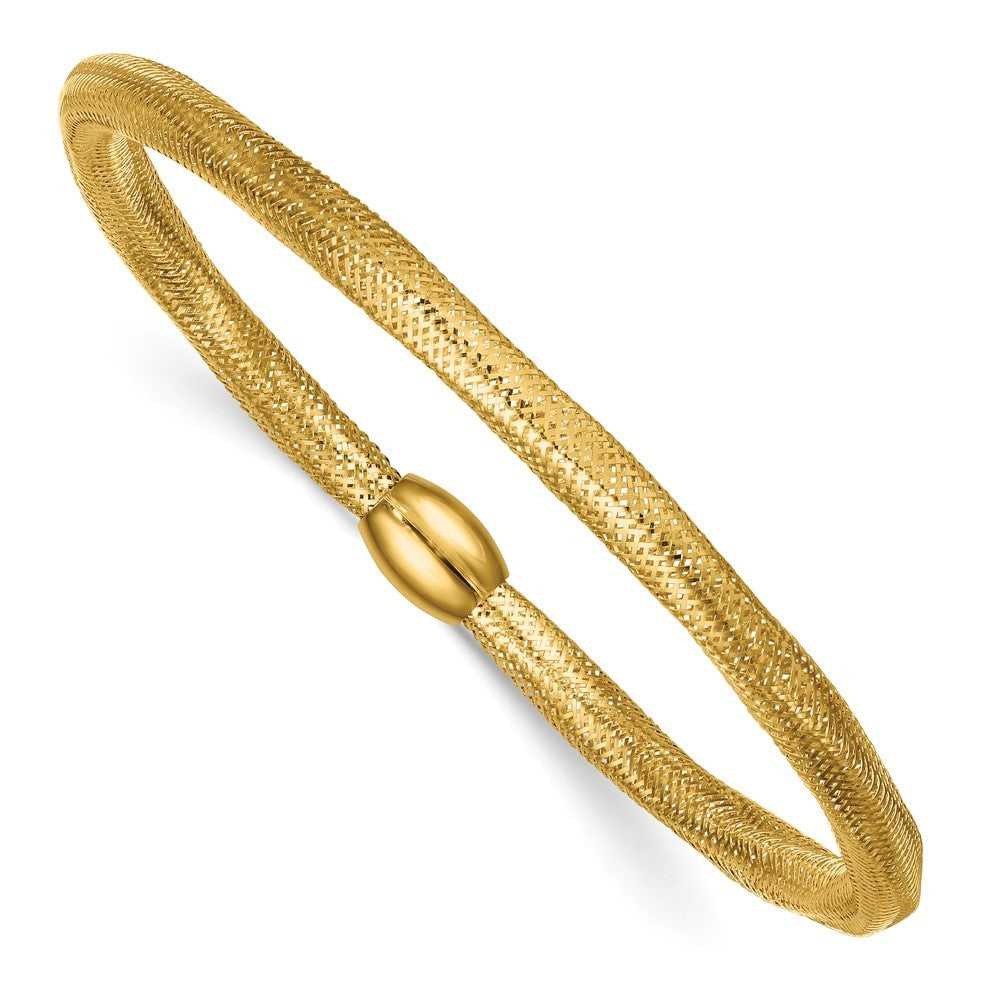 14k Yellow Gold  4.25mm Flexible Wavy Mesh with Bead Slip-on Stretch Bracelet